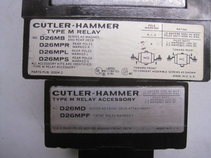 Cutler-Hammer Type M Latched Relay D26MR802 Series A2 for sale online 