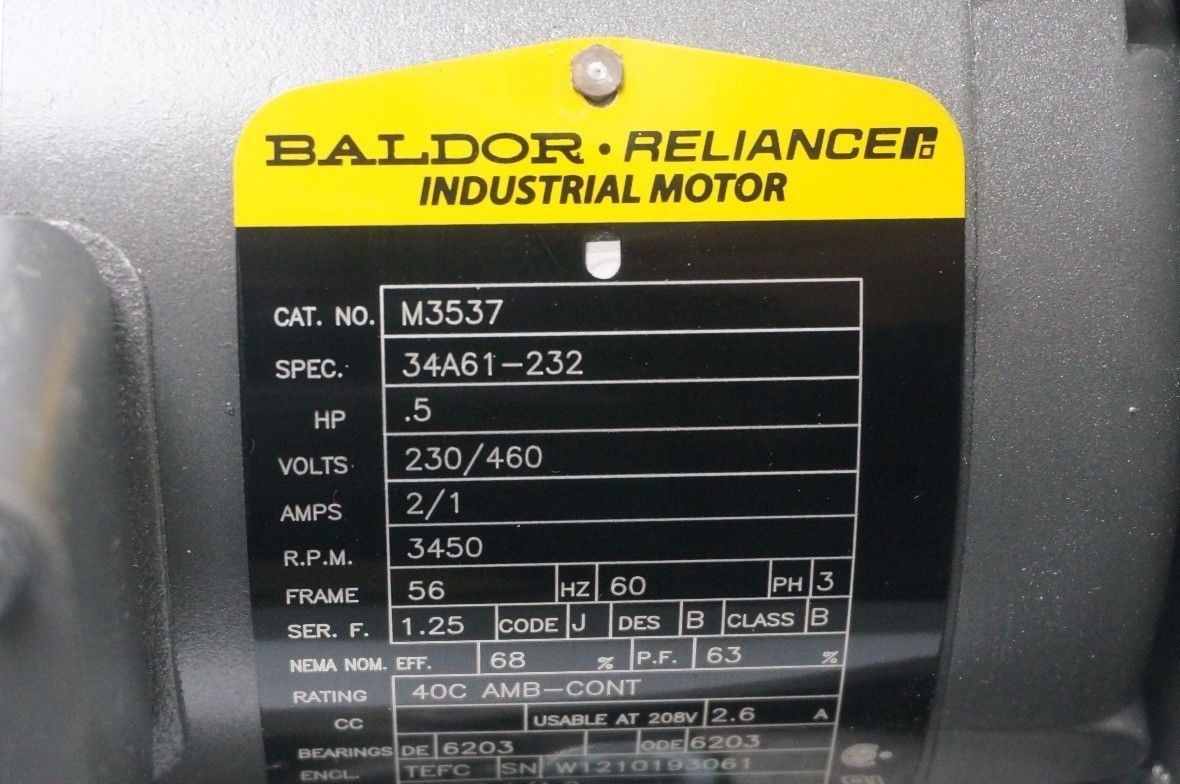 NEW BALDOR M3537 MOTOR 34A61-232 W/ SC-475 FAN